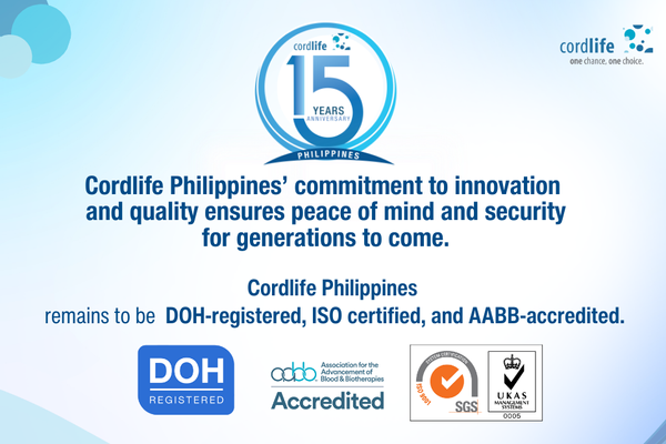 Cordlife Philippines is AABB-accredited and ISO-certified; remains committed to providing quality healthcare services